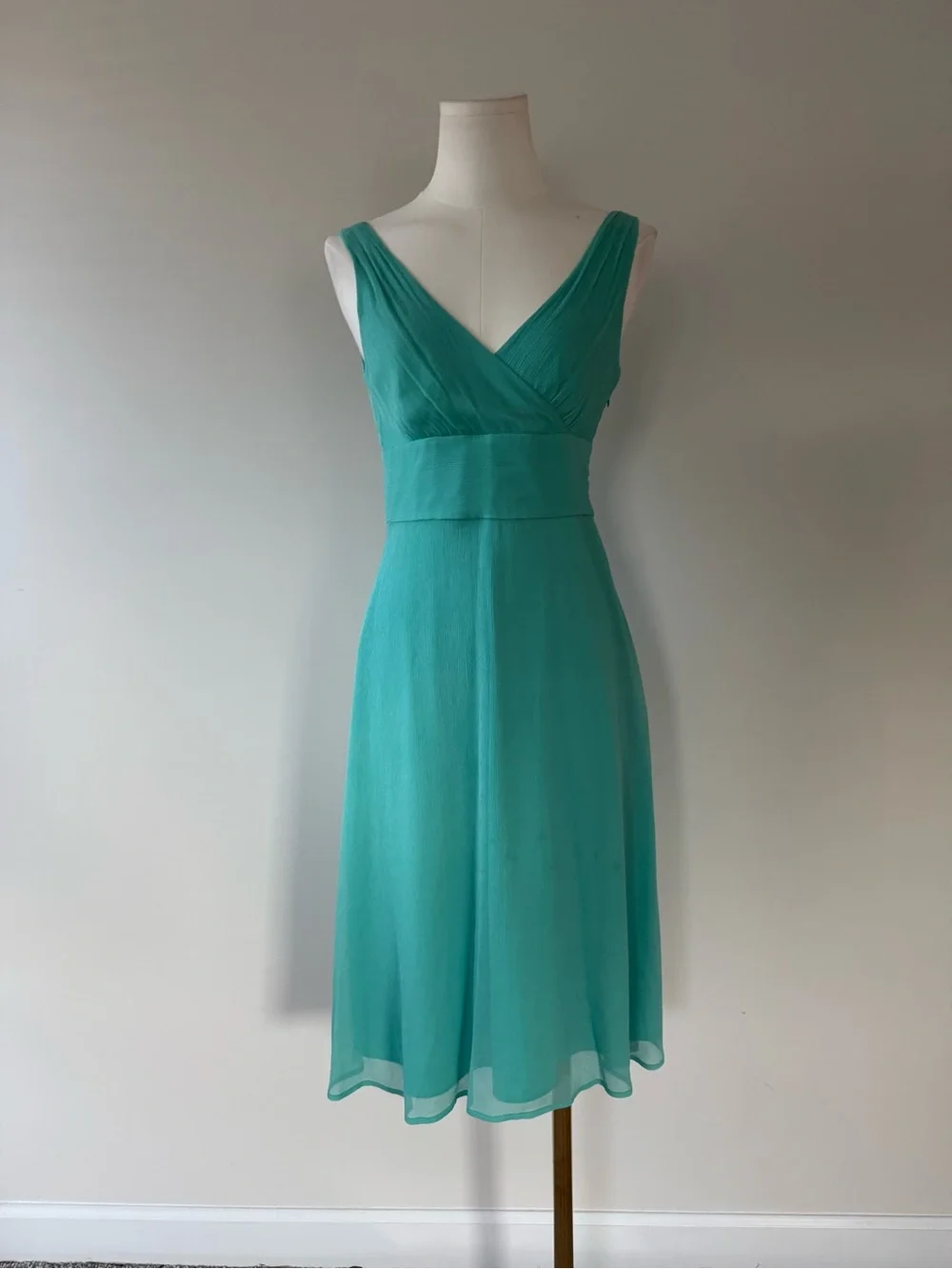 J.Crew Sophia Silk Chiffon Turquoise Aqua V-Neck Midi Dress Size 2